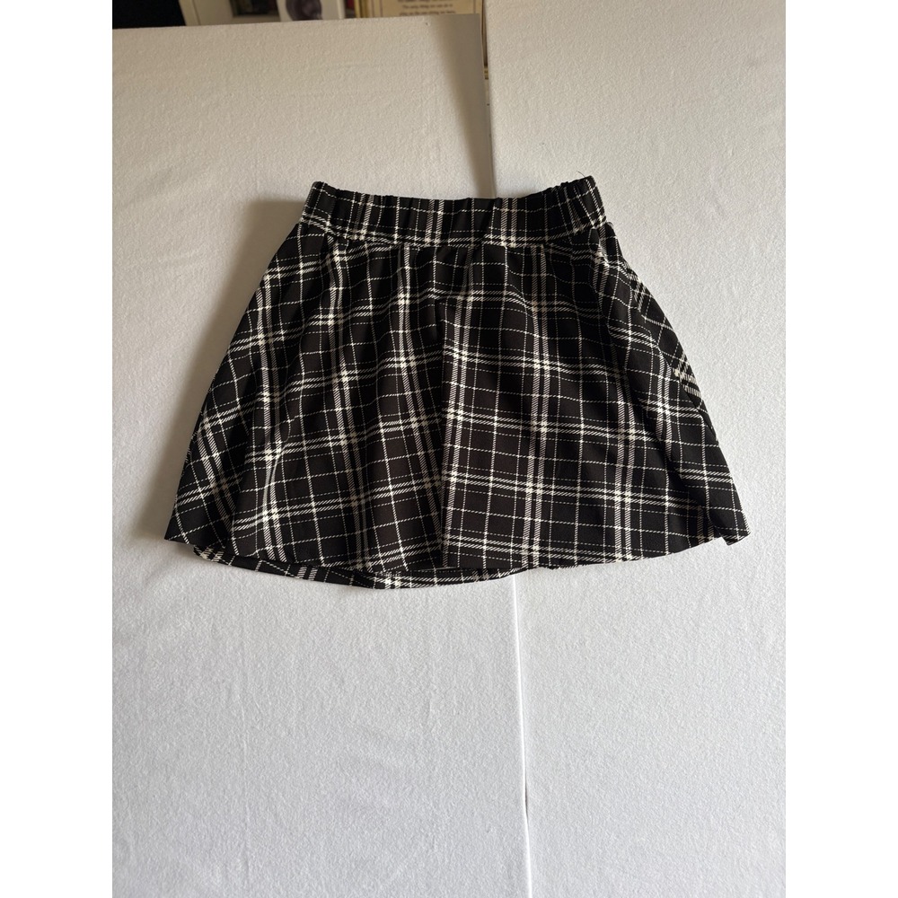 SHEIN Black White Plaid Mini Skirt Womens Large L‎ Elastic Waist Skater A-Line